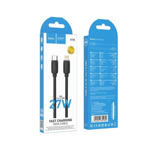 Кабель Lightning - Type-C HOCO X115 (27W/3A/1m) черный