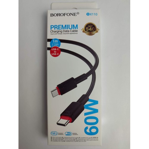 Кабель Type-C - Type-C BOROFONE BX110 (60W/1m) черный 