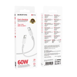 Кабель Type-C - Type-C BOROFONE BX116 (60W/1m/текстиль) белый