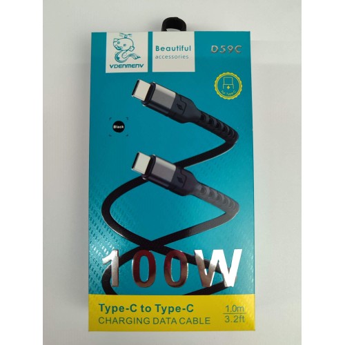 Кабель Type-C - Type-C DENMEN D59C (100W/1m/текстиль) черный