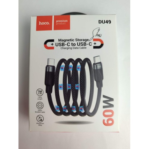 Кабель Type-C - Type-C HOCO DU49 (60W/1m/текстиль) черный