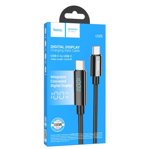 Кабель Type-C - Type-C HOCO U125 (100W/5A/1.2m/текстиль) черный