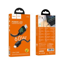 Кабель Type-C - Type-C HOCO U146 (60W/3A/1.2m/LED инд/текстиль) черный