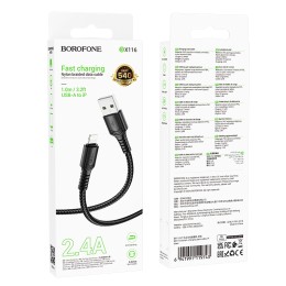 Кабель USB - Lightning BOROFONE BX116 (2.4A/1m/текстиль) черный
