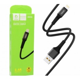 Кабель USB - Lightning DENMEN D02L (2.4A/1m/текстиль) черный