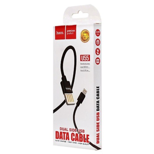 Кабель USB - Lightning HOCO U55 (2.4А/1.2m/текстиль) черный