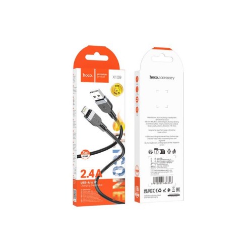 Кабель USB - Lightning HOCO X109 (2.4A/3m/силиконовый) черный