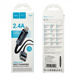 Кабель USB - Lightning HOCO X112 (2.4A/1m/текстиль/дисплей) черный