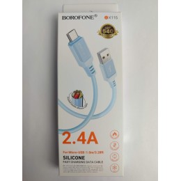 Кабель USB - Micro USB BOROFONE BX115 (2.4A/1m/силиконовый) синий