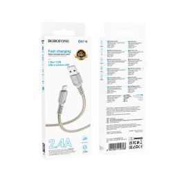 Кабель USB - Micro USB BOROFONE BX116 (2.4A/1m/текстиль) серый