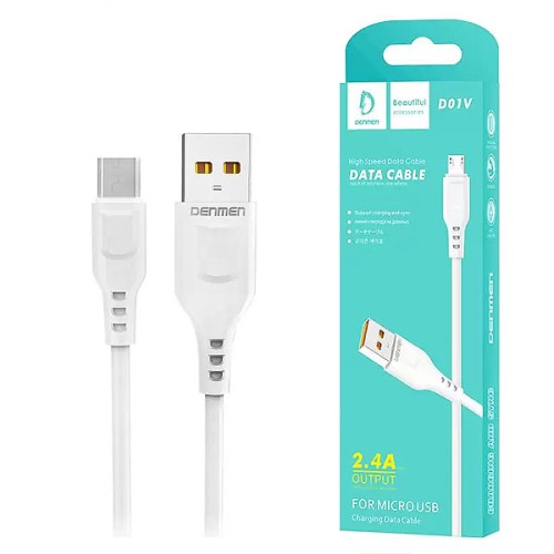 Кабель USB - Micro USB DENMEN D01V (2.4A/1m) белый