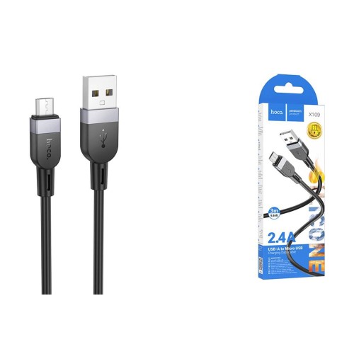 Кабель USB - Micro USB HOCO X109 (2.4A/3m/силиконовый) черный