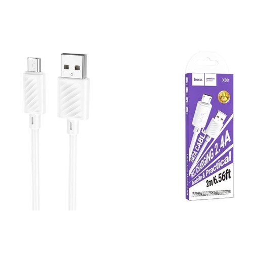 Кабель USB - Micro USB HOCO X88 (2.4A/2m) белый
