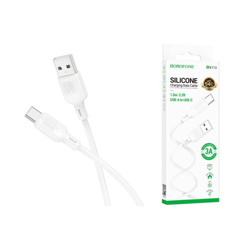 Кабель USB - Type-C BOROFONE BX113 (3A/1m/силиконовый) белый