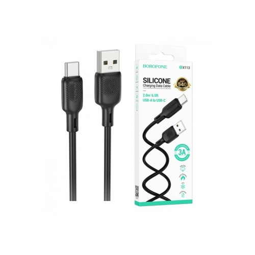 Кабель USB - Type-C BOROFONE BX113 (3A/2m/силиконовый) черный