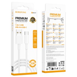 Кабель USB - Type-C BOROFONE BX117 (3A/1m/текстиль) белый