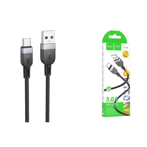 Кабель USB - Type-C HOCO X109 (3A/3m/силиконовый) черный