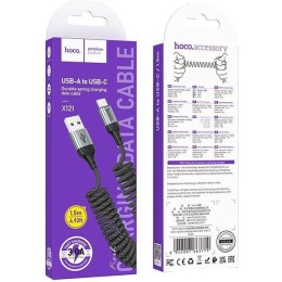 Кабель USB - Type-C HOCO X121 (3A/1m/текстиль пружина) черный