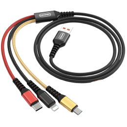 Кабель USB 3 в 1 Lightning/Micro USB/Type-C DENMEN D02E (2.4A/1m/текстиль) черный