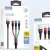 Кабель USB 3 в 1 Lightning/Micro USB/Type-C RECRSI CA-T303 (6A/1.2m/текстиль) черный