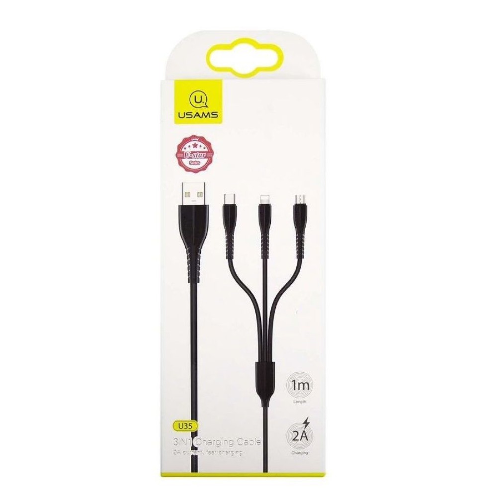 Кабель USB 3 в 1 Lightning/Micro USB/Type-C USAMS SJ367 U35 (2A/1m) черный