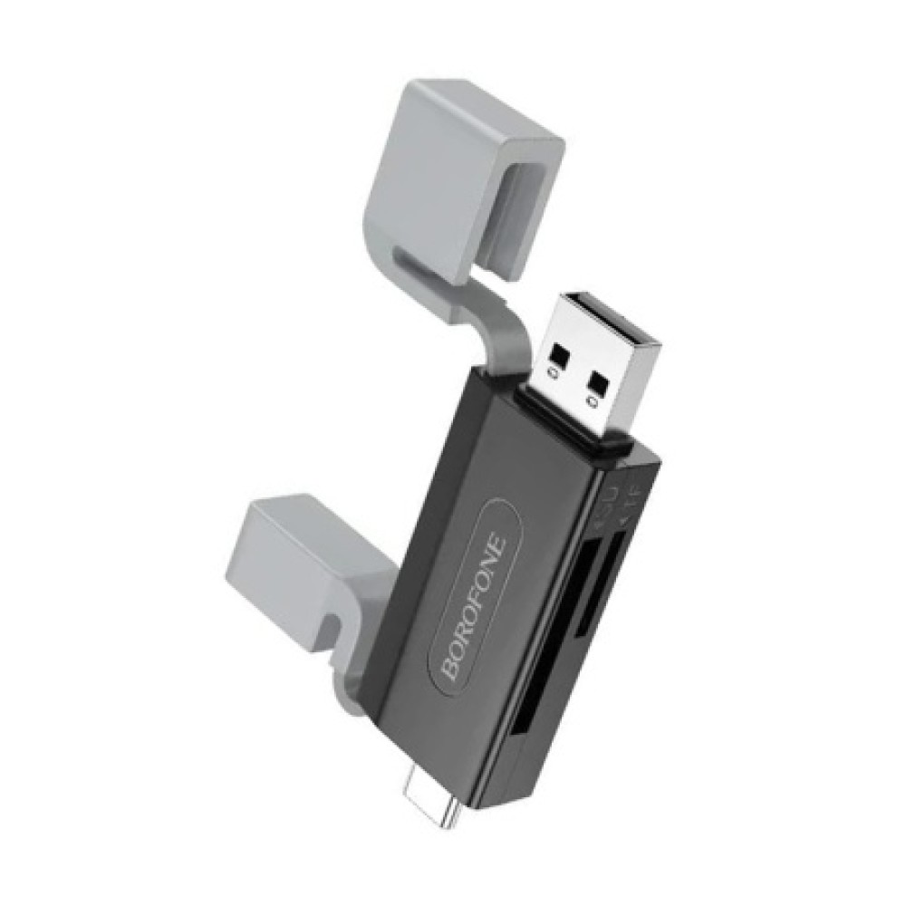 Картридер BOROFONE DH9 (USB2.0/Type-C 2.0/SD+TF2.0) черно-серый
