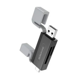 Картридер BOROFONE DH9 (USB2.0/Type-C 2.0/SD+TF2.0) черно-серый