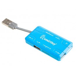 Картридер + USB Хаб SMARTBUY 750 (3USB/SD/microSD/MS) голубой