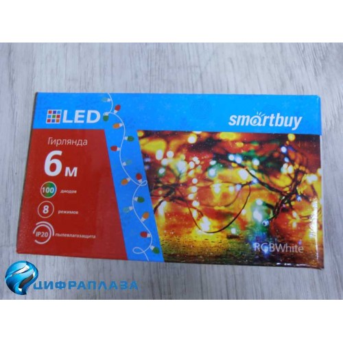 LED гирлянда SMARTBUY с контроллером, RGB, 6m, 100 диодов, IP20, прозрачный провод