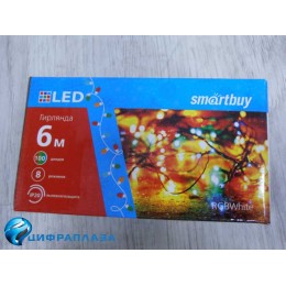 LED гирлянда SMARTBUY с контроллером, RGB, 6m, 100 диодов, IP20, зеленый провод