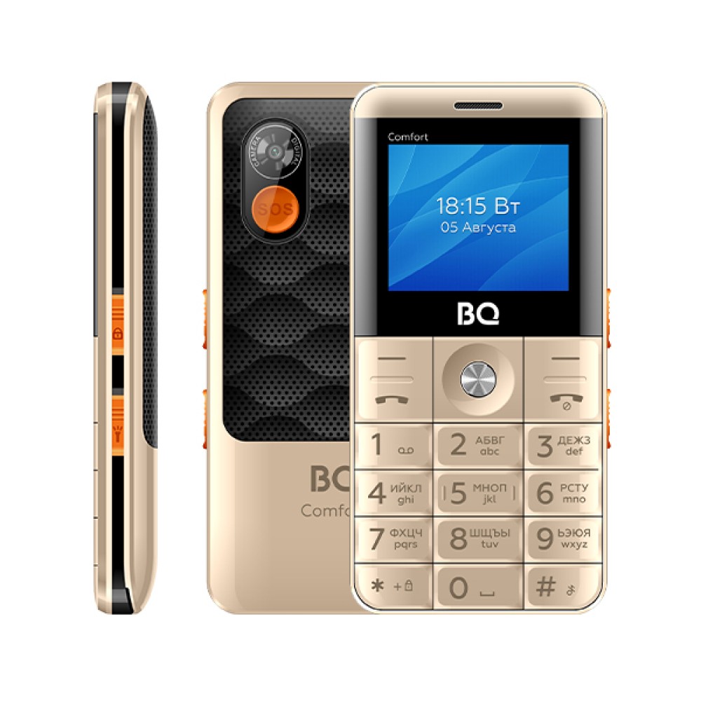 Стильный и надежный мобильный телефон BQ 2006 Comfort в золотисто-черном исполнении