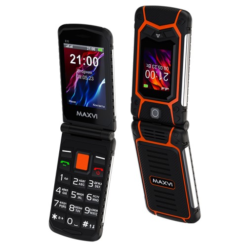 Стильная раскладушка MAXVI E10 Orange с мощной батареей и камерой