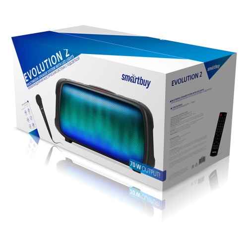 Напольная колонка SMARTBUY EVOLUTION 2 (Bluetooth/USB/FM/TF/AUX/цветомуз/2 микрофона/70Вт) черная