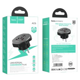 Переходник для евророзетки HOCO AC6 10A 250B черный