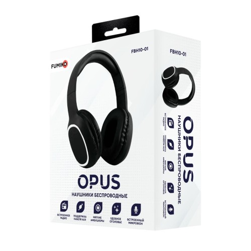 Полноразмерные беспроводные наушники FUMIKO OPUS (4 ч/150 mAh/Bluetooth/AUX) черные