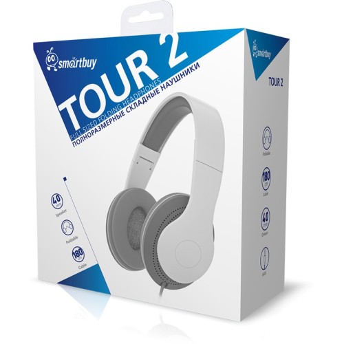 Полноразмерные проводные наушники SMARTBUY TOUR 2, рег.громкости, кабель 1.8м серые