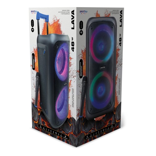 Портативная колонка 2.0 SMARTBUY LAVA (BT/USB/TF/FM/AUX/микроф/ПДУ/цветомуз/48Вт) 260x580x250 чер