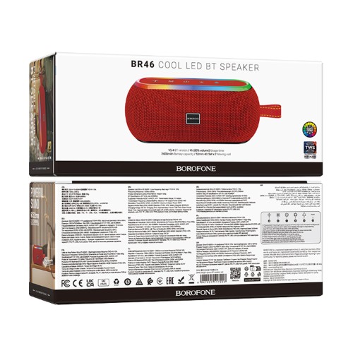 Портативная колонка BOROFONE BR46 (Bluetooth/USB/TF/AUX/с подсветкой/10Вт) красная