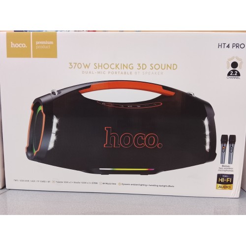 Портативная колонка HOCO HT4 Pro (Bluetooth/USB/TF/AUX/2 микрофона/350Вт) черная