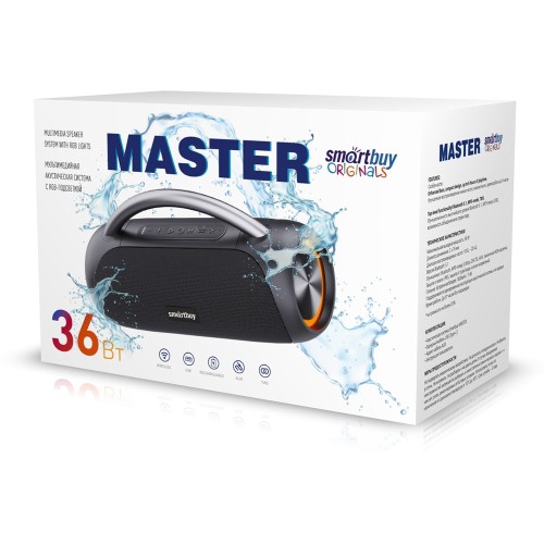 Портативная колонка SMARTBUY MASTER (Bluetooth/MP3/FM/микр/ПДУ/36Вт) черная