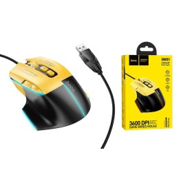 Проводная мышь игровая HOCO GM31 RGB черно-желтая