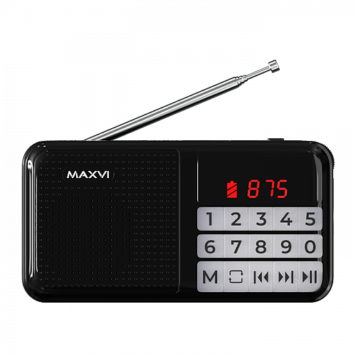 Радиоприемник MAXVI PR-02 (USB/TF/AM/FM/c зарядкой + 3 х АА) черный