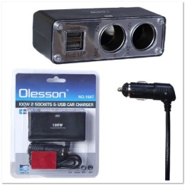Разветвитель гнезда прикуривателя на 2 устройства (2USB/2.4A/100W) 1647 черный