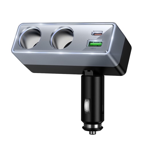 Разветвитель гнезда прикуривателя на 2 устройства HOCO Z65B (USB QC3.0/PD 30W) черное