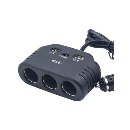 Разветвитель гнезда прикуривателя на 3 устройства (2USB/3.1A/PD/120W) 2011 черный