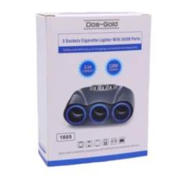 Разветвитель гнезда прикуривателя на 3 устройства (3USB/3.1A/120W) 1605 черный