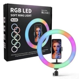 Селфи лампа кольцевая 26см в комплекте со штативом 2.1m RGB LED (MJ26) цветная