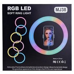 Селфи лампа кольцевая 38см в комплекте со штативом 2.1m RGB LED (MJ38) цветная