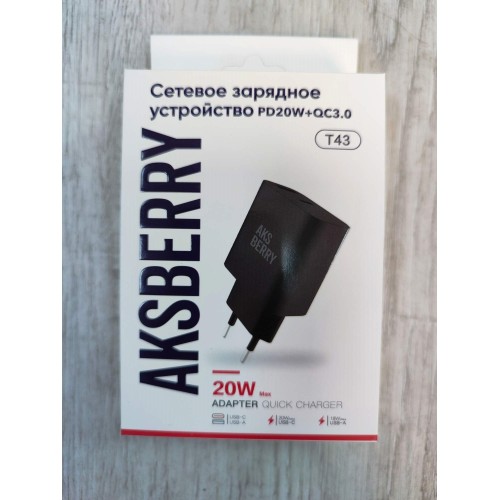 Сетевое ЗУ AKSBERRY T43 (1USB QC3.0/PD 20W) черное