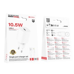Сетевое ЗУ BOROFONE BA101A + кабель Lightning (USB/2.1A) белое